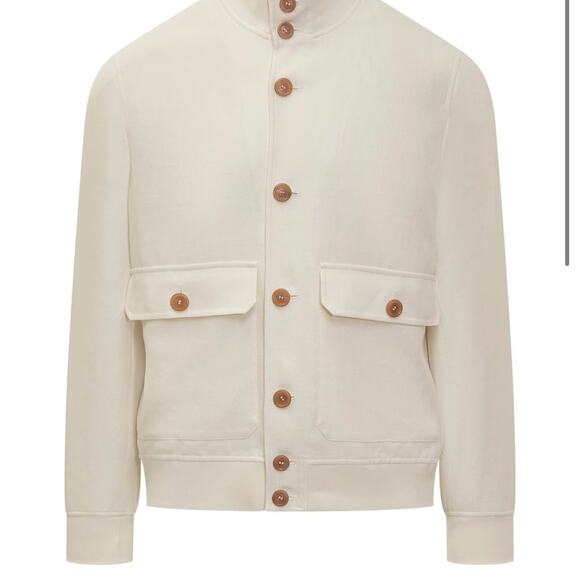 $4000 Brunello Cucinelli Ivory Bomber Jacket Linen Blend IT50 US M/L - Picture 2 of 16